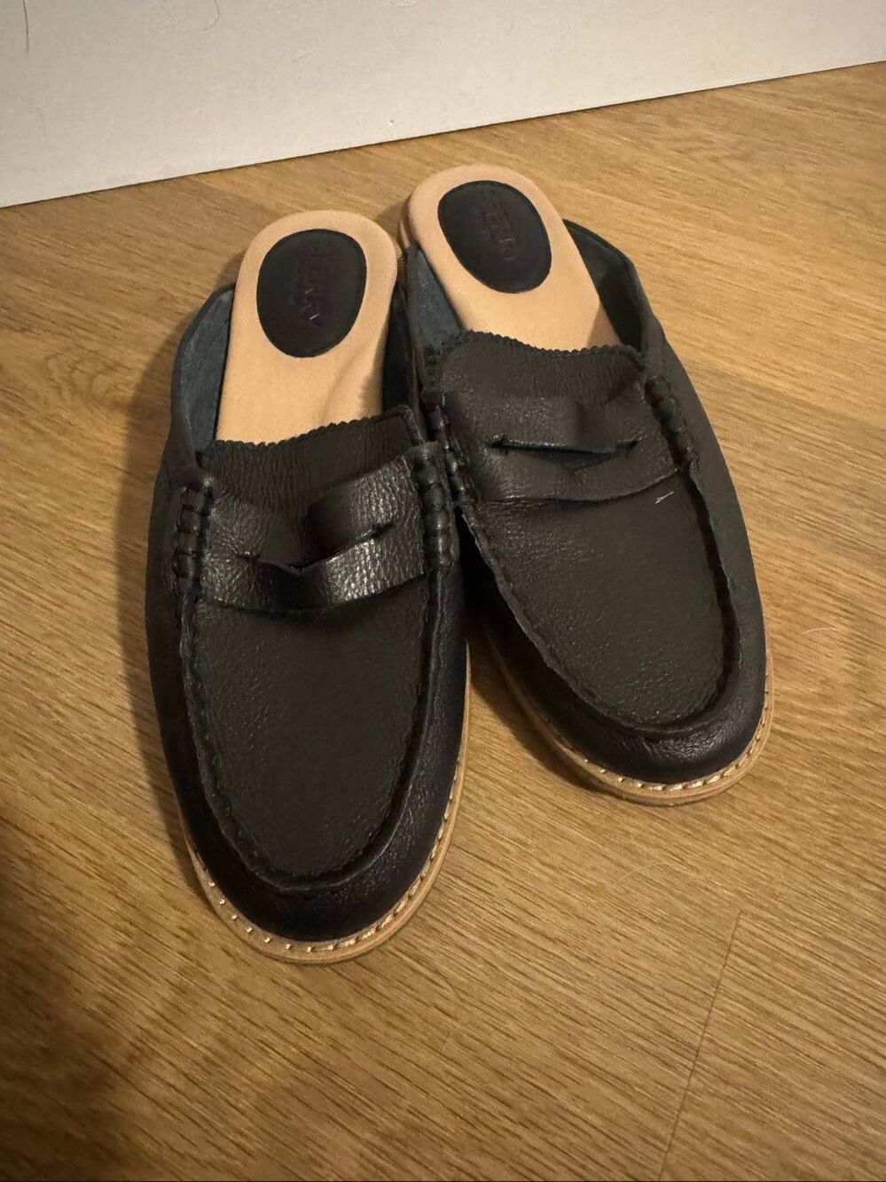 Sperry Seaport Fina Black Leather Penny Loafer Mules Women’s Size 8